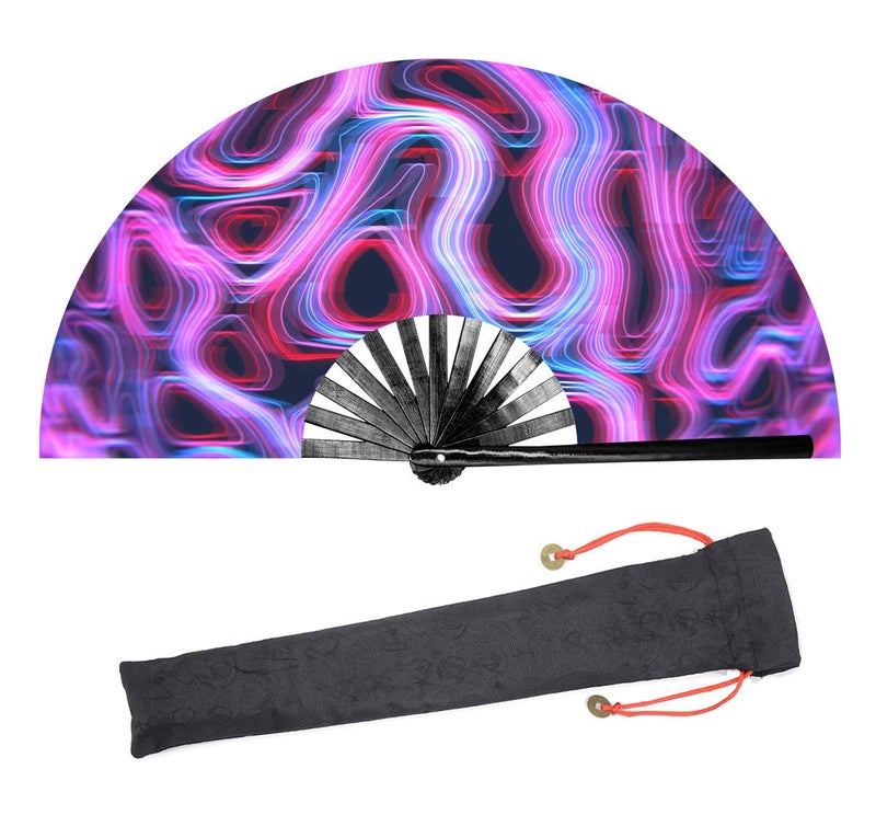 Leehome Large Rave Folding Hand Fan for Women/Men,Chinese/Japanese with Bamboo and Nylon-Cloth Handheld Fan,for Performance,Decorations, Dance,Festival Party,Gift (C03) - Image 1